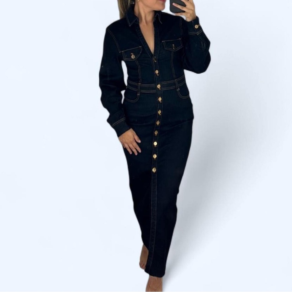 Zara Black Midi Dress with Gold Buttons